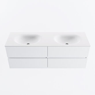 Mondiaz VICA 140cm badmeubel onderkast Talc 4 lades. Wastafel MOON dubbel 2 kraangaten, kleur Talc.