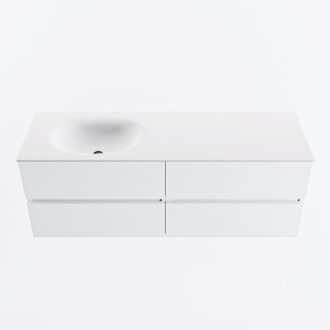 Mondiaz VICA 140cm badmeubel onderkast Talc 4 lades. Wastafel MOON links zonder kraangat, kleur Talc.