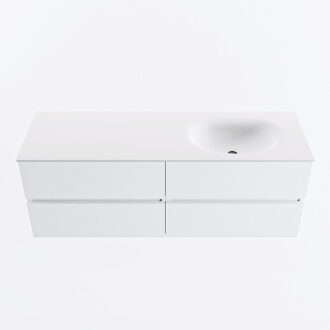 Mondiaz VICA 140cm badmeubel onderkast Talc 4 lades. Wastafel MOON rechts zonder kraangat, kleur Talc.