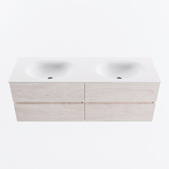 Mondiaz VICA 140cm badmeubel onderkast Underlayment 4 lades. Wastafel MOON dubbel 2 kraangaten, kleur Talc.