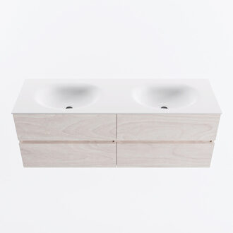 Mondiaz VICA 140cm badmeubel onderkast Underlayment 4 lades. Wastafel MOON dubbel zonder kraangat, kleur Talc.
