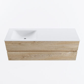 Mondiaz VICA 140cm badmeubel onderkast Washed Oak 2 lades. Wastafel CLOUD links 1 kraangat, kleur Talc.
