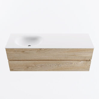 Mondiaz VICA 140cm badmeubel onderkast Washed Oak 2 lades. Wastafel MOON links 1 kraangat, kleur Talc.