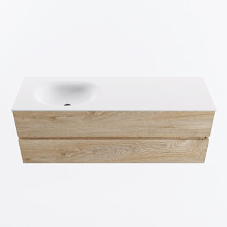 Mondiaz VICA 140cm badmeubel onderkast Washed Oak 2 lades. Wastafel MOON links zonder kraangat, kleur Talc.