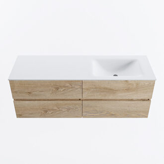 Mondiaz VICA 140cm badmeubel onderkast Washed Oak 4 lades. Wastafel CLOUD rechts 1 kraangat, kleur Talc.