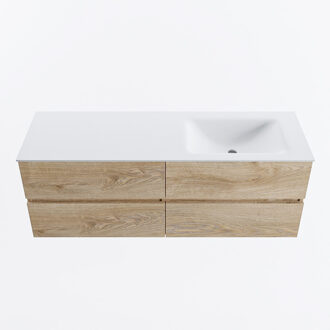 Mondiaz VICA 140cm badmeubel onderkast Washed Oak 4 lades. Wastafel CLOUD rechts zonder kraangat, kleur Talc.