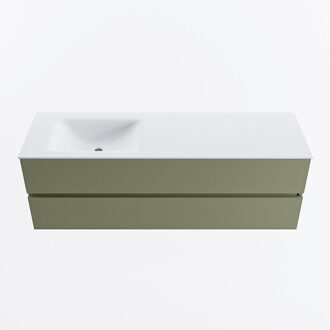 Mondiaz VICA 150cm badmeubel onderkast Army 2 lades. Wastafel CLOUD links zonder kraangat, kleur Talc.