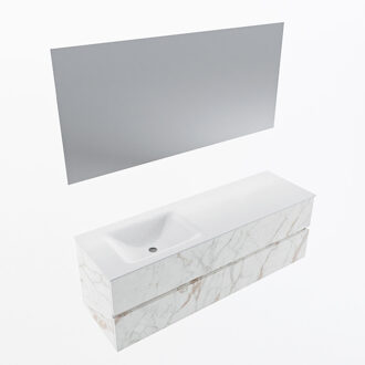 Mondiaz VICA 150cm badmeubel onderkast Carrara 2 lades. Wastafel CLOUD links 1 kraangat, kleur Talc met spiegel LED. Cararra
