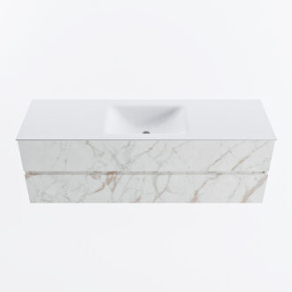 Mondiaz VICA 150cm badmeubel onderkast Carrara 2 lades. Wastafel CLOUD midden zonder kraangat, kleur Talc. Cararra