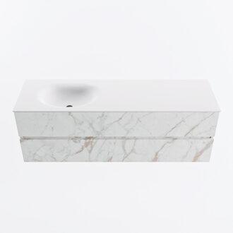 Mondiaz VICA 150cm badmeubel onderkast Carrara 2 lades. Wastafel MOON links 1 kraangat, kleur Talc. Cararra
