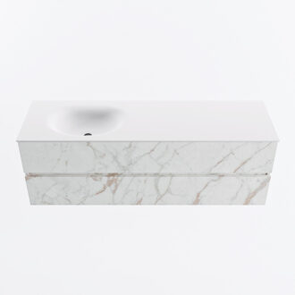 Mondiaz VICA 150cm badmeubel onderkast Carrara 2 lades. Wastafel MOON links zonder kraangat, kleur Talc. Cararra