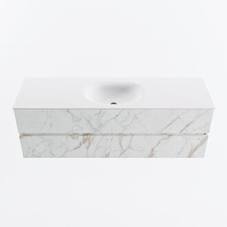 Mondiaz VICA 150cm badmeubel onderkast Carrara 2 lades. Wastafel MOON midden 1 kraangat, kleur Talc. Cararra