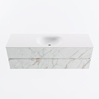 Mondiaz VICA 150cm badmeubel onderkast Carrara 2 lades. Wastafel MOON midden zonder kraangat, kleur Talc. Cararra