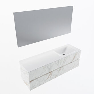 Mondiaz VICA 150cm badmeubel onderkast Carrara 4 lades. Wastafel CLOUD rechts 1 kraangat, kleur Talc met spiegel LED. Cararra