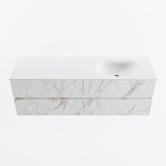 Mondiaz VICA 150cm badmeubel onderkast Carrara 4 lades. Wastafel MOON rechts 1 kraangat, kleur Talc. Cararra