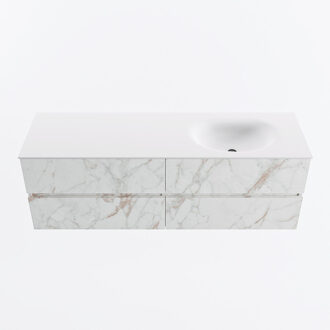Mondiaz VICA 150cm badmeubel onderkast Carrara 4 lades. Wastafel MOON rechts zonder kraangat, kleur Talc. Cararra