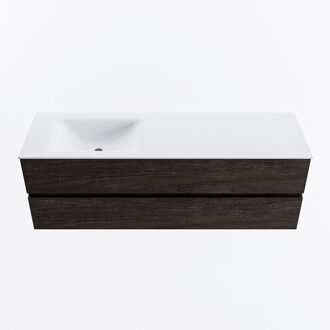 Mondiaz VICA 150cm badmeubel onderkast Dark Brown 2 lades. Wastafel CLOUD links zonder kraangat, kleur Talc.