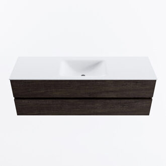 Mondiaz VICA 150cm badmeubel onderkast Dark Brown 2 lades. Wastafel CLOUD midden 1 kraangat, kleur Talc.
