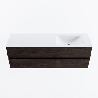 Mondiaz VICA 150cm badmeubel onderkast Dark Brown 2 lades. Wastafel CLOUD rechts 1 kraangat, kleur Talc.