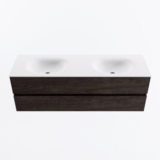 Mondiaz VICA 150cm badmeubel onderkast Dark Brown 2 lades. Wastafel MOON dubbel zonder kraangat, kleur Talc.