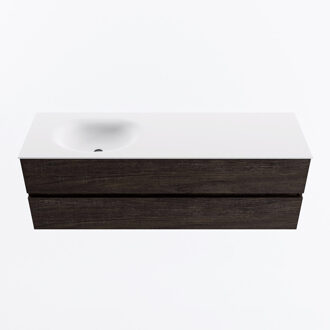 Mondiaz VICA 150cm badmeubel onderkast Dark Brown 2 lades. Wastafel MOON links zonder kraangat, kleur Talc.