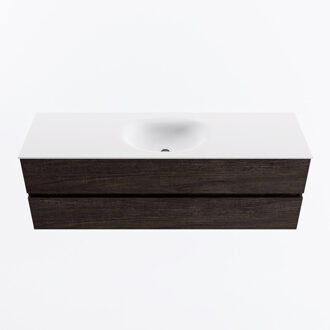 Mondiaz VICA 150cm badmeubel onderkast Dark Brown 2 lades. Wastafel MOON midden 1 kraangat, kleur Talc.