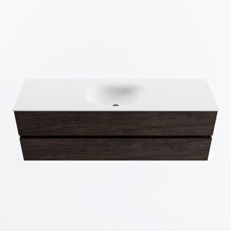 Mondiaz VICA 150cm badmeubel onderkast Dark Brown 2 lades. Wastafel MOON midden zonder kraangat, kleur Talc.
