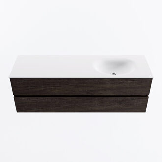 Mondiaz VICA 150cm badmeubel onderkast Dark Brown 2 lades. Wastafel MOON rechts zonder kraangat, kleur Talc.