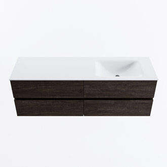 Mondiaz VICA 150cm badmeubel onderkast Dark Brown 4 lades. Wastafel CLOUD rechts 1 kraangat, kleur Talc.
