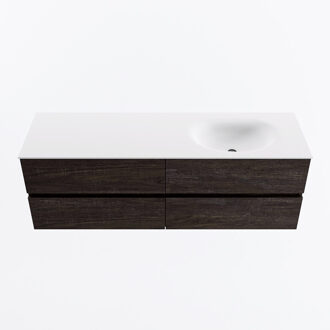 Mondiaz VICA 150cm badmeubel onderkast Dark Brown 4 lades. Wastafel MOON rechts zonder kraangat, kleur Talc.