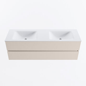 Mondiaz VICA 150cm badmeubel onderkast Linen 2 lades. Wastafel CLOUD dubbel 2 kraangaten, kleur Talc.