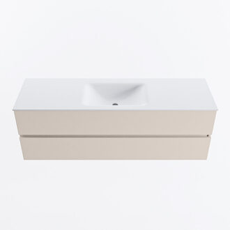 Mondiaz VICA 150cm badmeubel onderkast Linen 2 lades. Wastafel CLOUD midden 1 kraangat, kleur Talc.