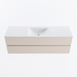 Mondiaz VICA 150cm badmeubel onderkast Linen 2 lades. Wastafel CLOUD midden zonder kraangat, kleur Talc.