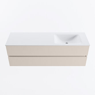 Mondiaz VICA 150cm badmeubel onderkast Linen 2 lades. Wastafel CLOUD rechts zonder kraangat, kleur Talc.