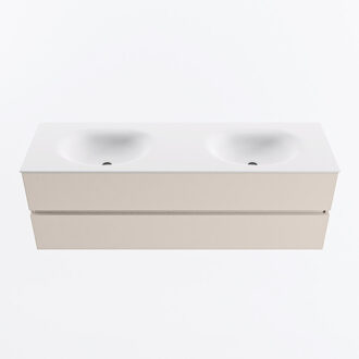 Mondiaz VICA 150cm badmeubel onderkast Linen 2 lades. Wastafel MOON dubbel 2 kraangaten, kleur Talc.