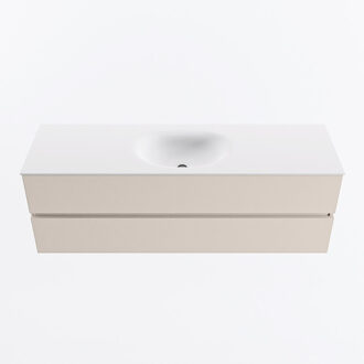 Mondiaz VICA 150cm badmeubel onderkast Linen 2 lades. Wastafel MOON midden zonder kraangat, kleur Talc.