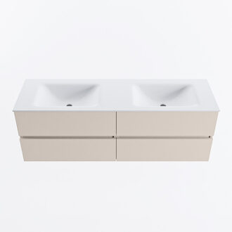 Mondiaz VICA 150cm badmeubel onderkast Linen 4 lades. Wastafel CLOUD dubbel 2 kraangaten, kleur Talc.