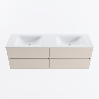Mondiaz VICA 150cm badmeubel onderkast Linen 4 lades. Wastafel CLOUD dubbel zonder kraangat, kleur Talc.