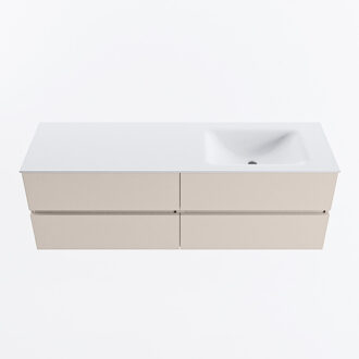 Mondiaz VICA 150cm badmeubel onderkast Linen 4 lades. Wastafel CLOUD rechts zonder kraangat, kleur Talc.