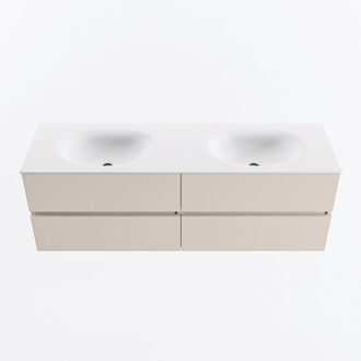 Mondiaz VICA 150cm badmeubel onderkast Linen 4 lades. Wastafel MOON dubbel zonder kraangat, kleur Talc.