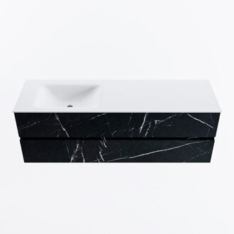 Mondiaz VICA 150cm badmeubel onderkast Marquina 2 lades. Wastafel CLOUD links zonder kraangat, kleur Talc.