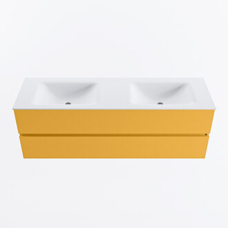 Mondiaz VICA 150cm badmeubel onderkast Ocher 2 lades. Wastafel CLOUD dubbel zonder kraangat, kleur Talc.
