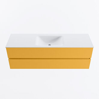 Mondiaz VICA 150cm badmeubel onderkast Ocher 2 lades. Wastafel CLOUD midden 1 kraangat, kleur Talc.