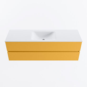 Mondiaz VICA 150cm badmeubel onderkast Ocher 2 lades. Wastafel CLOUD midden zonder kraangat, kleur Talc.