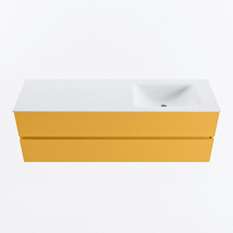 Mondiaz VICA 150cm badmeubel onderkast Ocher 2 lades. Wastafel CLOUD rechts zonder kraangat, kleur Talc.