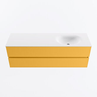 Mondiaz VICA 150cm badmeubel onderkast Ocher 2 lades. Wastafel MOON rechts zonder kraangat, kleur Talc.