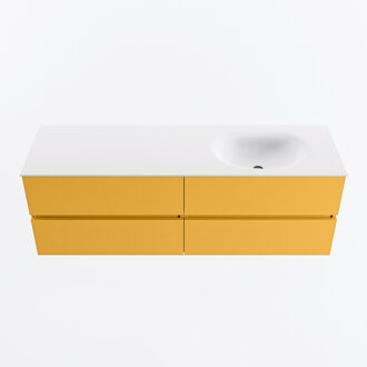 Mondiaz VICA 150cm badmeubel onderkast Ocher 4 lades. Wastafel MOON rechts zonder kraangat, kleur Talc.