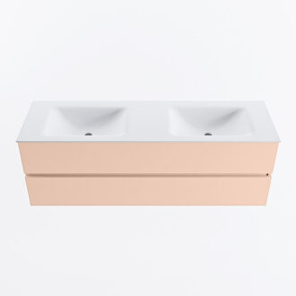 Mondiaz VICA 150cm badmeubel onderkast Rosee 2 lades. Wastafel CLOUD dubbel zonder kraangat, kleur Talc.