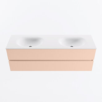 Mondiaz VICA 150cm badmeubel onderkast Rosee 2 lades. Wastafel MOON dubbel zonder kraangat, kleur Talc.