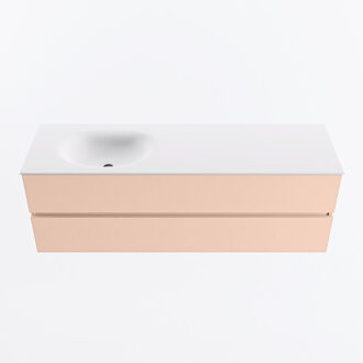 Mondiaz VICA 150cm badmeubel onderkast Rosee 2 lades. Wastafel MOON links 1 kraangat, kleur Talc.